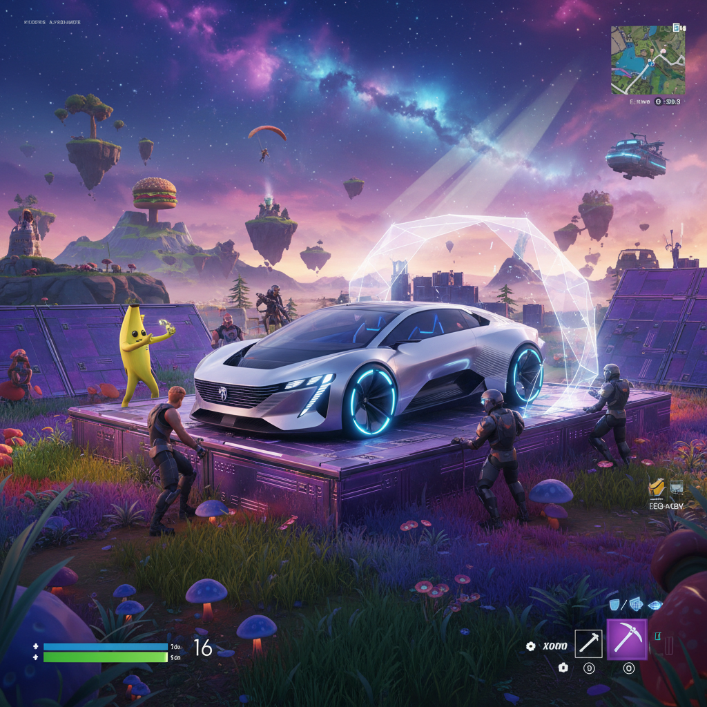 découvrez en exclusivité le nouveau concept-car de peugeot révélé dans l'univers de fortnite, une première mondiale alliant innovation automobile et gaming.