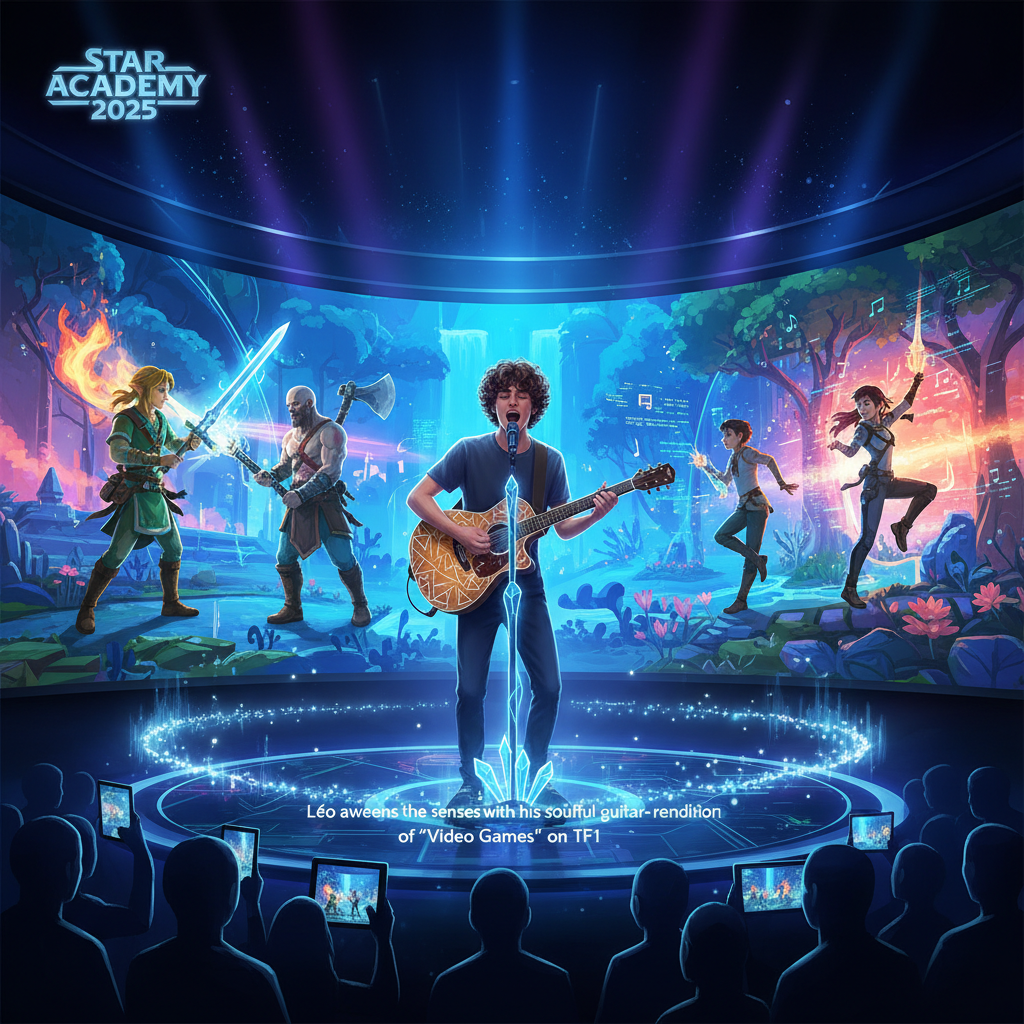 star academy 2025 : découvrez la prestation émouvante de léo, qui séduit le public sur tf1 avec sa version guitare-voix toute en douceur de 'video games'.