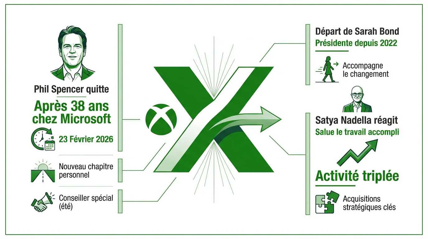 Phil Spencer et le logo Xbox symbolisant la fin d'une époque chez Microsoft Gaming