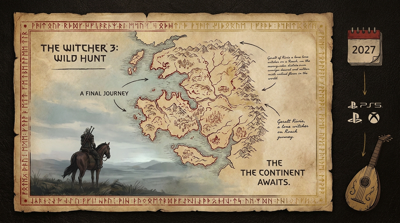 Geralt de Riv contemplant le Continent dans The Witcher 3