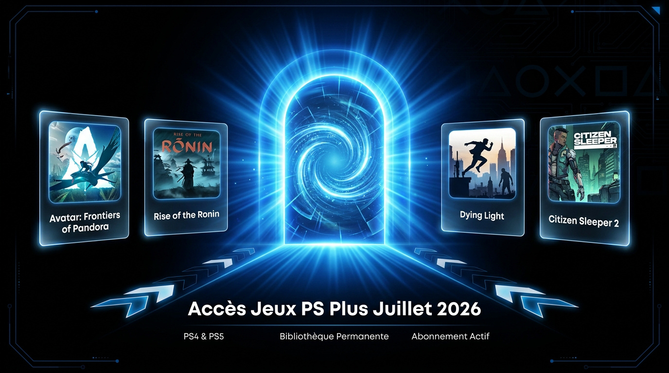 Interface PlayStation Plus présentant les jeux de juillet 2026 sur PS5