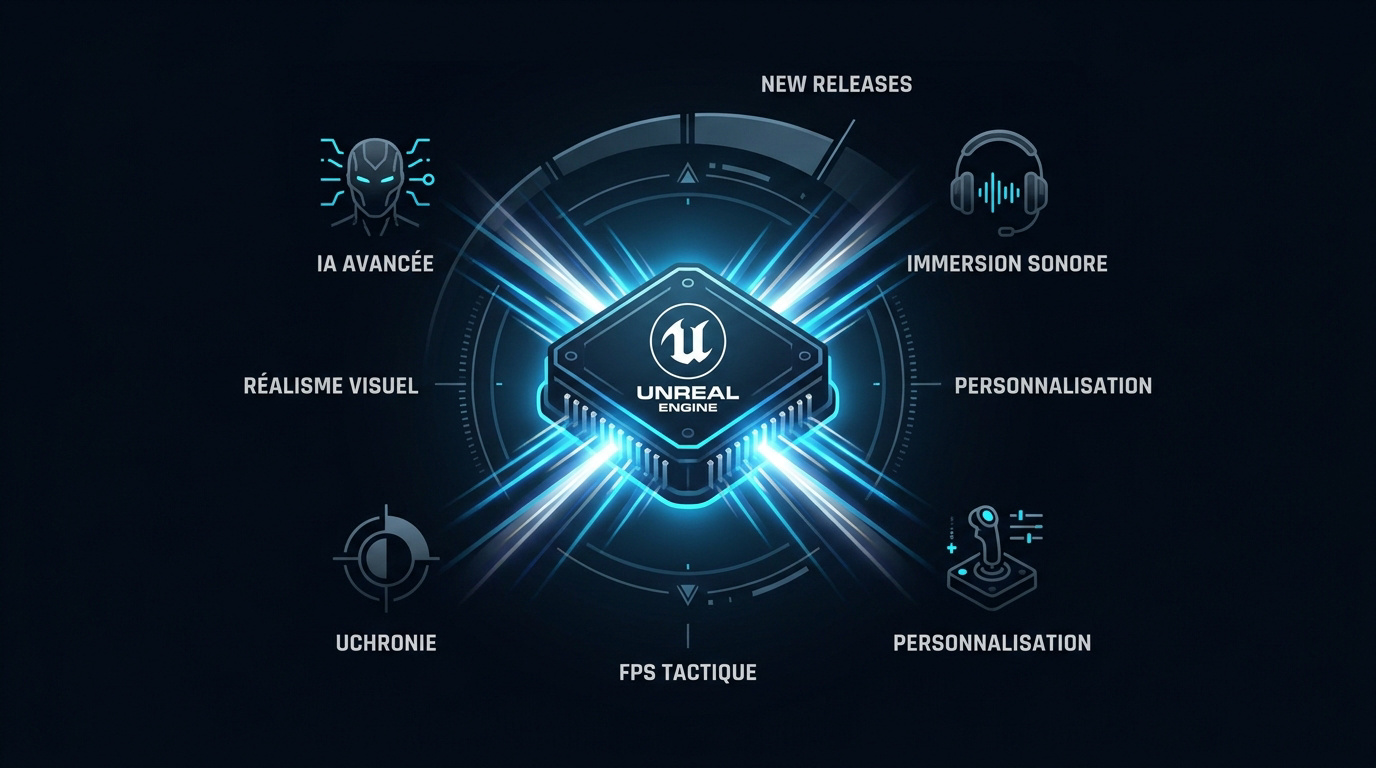 Illustration des tendances graphiques et techniques des jeux de tir pour 2026 sous Unreal Engine 5